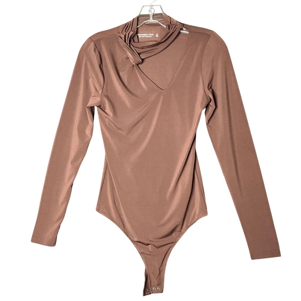 Abercrombie & Fitch Brown Cutout High Neck Long Sleeve Bodysuit Medium M